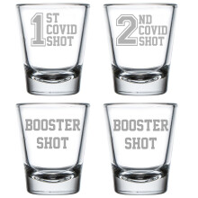Set of 4 Shot Glasses Glass Funny Quarantine 1st Shot 2nd Shot Booster Shots