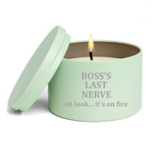 Bougie parfumée cadeau 227 g avec couvercle « La dernière ligne droite du patron » (Vanille - Vert)