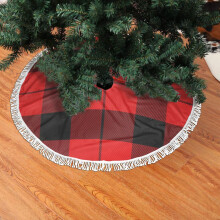 Jupe de sapin de Noël en dentelle à franges, motif tartan doux et léger, agréable au toucher, 122 cm (48 pouces)