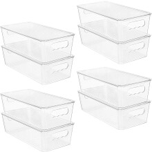 8 transparente, stapelbare Aufbewahrungsboxen mit Deckel, Kunststoff-Organizer mit Griffen für Kühlschrank, Gefrierschrank, Speisekammer und Schrank