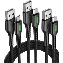 Kabel USB C, [3 balení po 3,1 A] QC3.0 Nabíjecí kabel typu C pro rychlé nabíjení, nylonový opletený (1,6 + 3,3 + 10 stop) USB A na USB-C