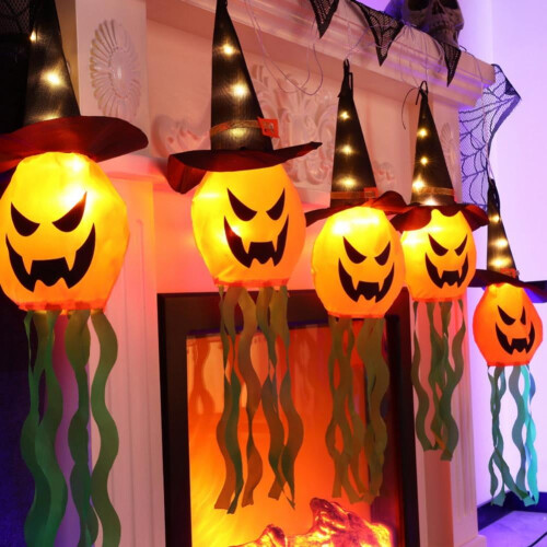 Σημαία ανεμοθώρακα κολοκύθας για το Halloween με φώτα LED, κρεμαστά διακοσμητικά 2