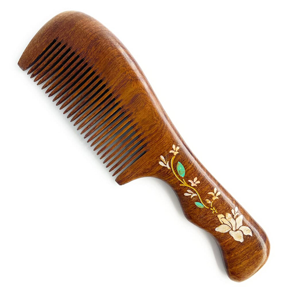 Unisex Sandalwood Hair Comb Antistatic Detangling Wooden Comb With Long Handle For Gentle Scalp Massage