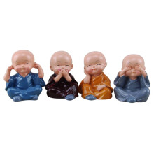Charmante Zen-monnikbeeldjes, Boeddha-decoratie van hars, handgemaakte kunst, verfraai uw huis, kantoor en auto, 4 schattige miniatuurbeeldjes,