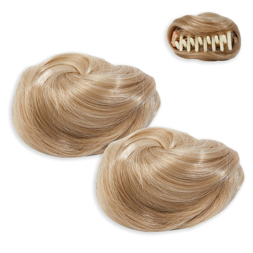 Unisex Bleach Blonde Hair Bun Extension With Mini Claw Clip, Messy Chignon Hairpiece For Women, 2 Pcs