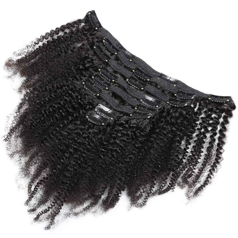 Unisex Black Afro Kinky Curly Human Hair Clip In Extensions 14 Inch Brazilian Remy For Women Natural