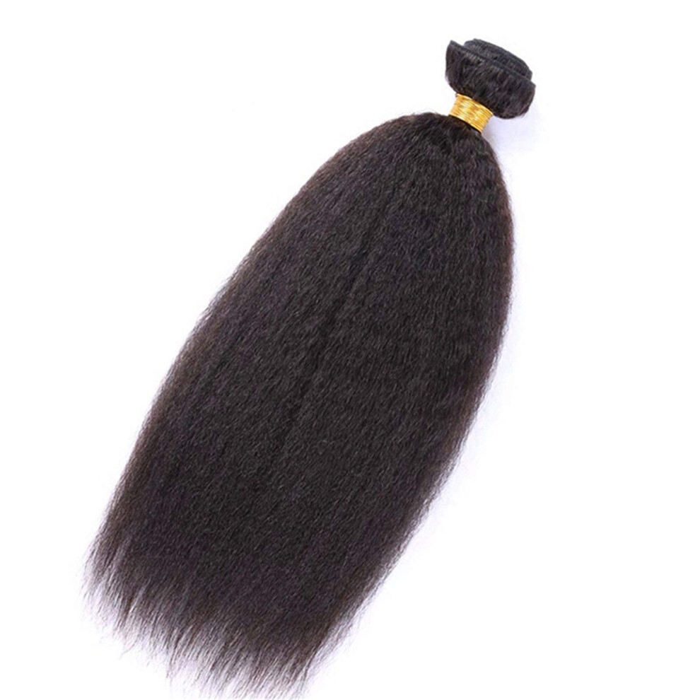Yaki Kinky Straight Human Hair Weave 24 Inch Natural Black Virgin Extensions for Women Perm Dye Ready
