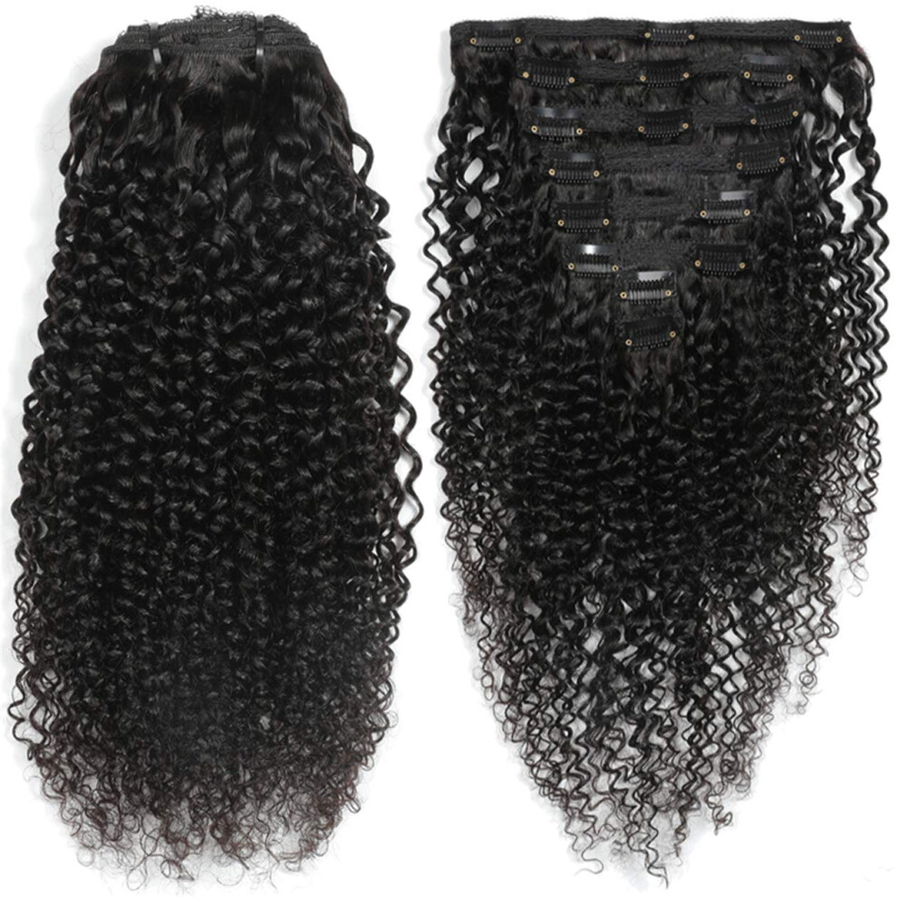 Unisex Black Human Hair Clip In Extensions 12 Inch Kinky Curly Natural Remy Brazilian Jerry Curls 8Pcs