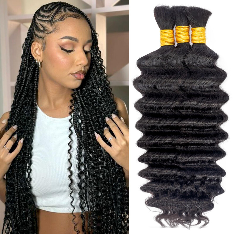 Unisex Human Braiding Hair 20 Inch Virgin Brazilian Remy Deep Wave Bundles For Knotless Boho Braids