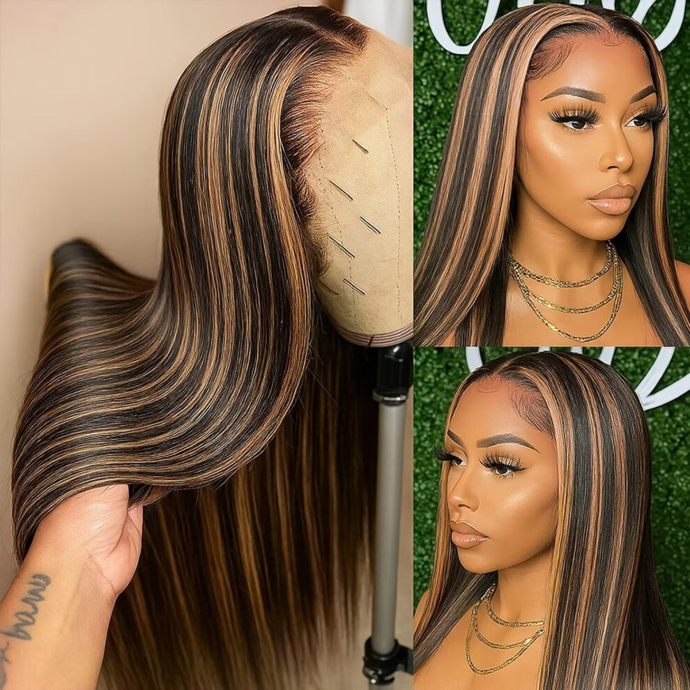 Unisex Human Hair Lace Front Wig 1B30 Blonde Balayage Highlight Hd Lace 24 Inch Glueless Pre Plucked