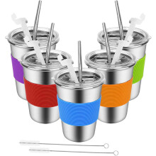 Adventure Awaits: Leak-Proof Lids Kids Cups, 12oz Flexible Silicone Straws, Unbreakable Smoothie Cups, Safe Material Durable, Non-Slip And Heat Insula