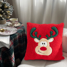 Fodera per cuscino natalizio 45x45 cm in velluto di cotone ricamato, compatibile con decorazioni per albero di Natale, cuscino festivo per divano e