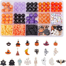 Kit de joias DIY de Halloween com 567 peças - Contas de outono, letras de acrílico, contas de argila, pingentes de liga metálica para pulseiras,