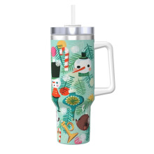 Personlig Merry Christmas-tumbler, 115 g, med håndtak og sugerør - Reisekaffekopp i rustfritt stål med lokk - Gaver til kvinner, jenter, barn -