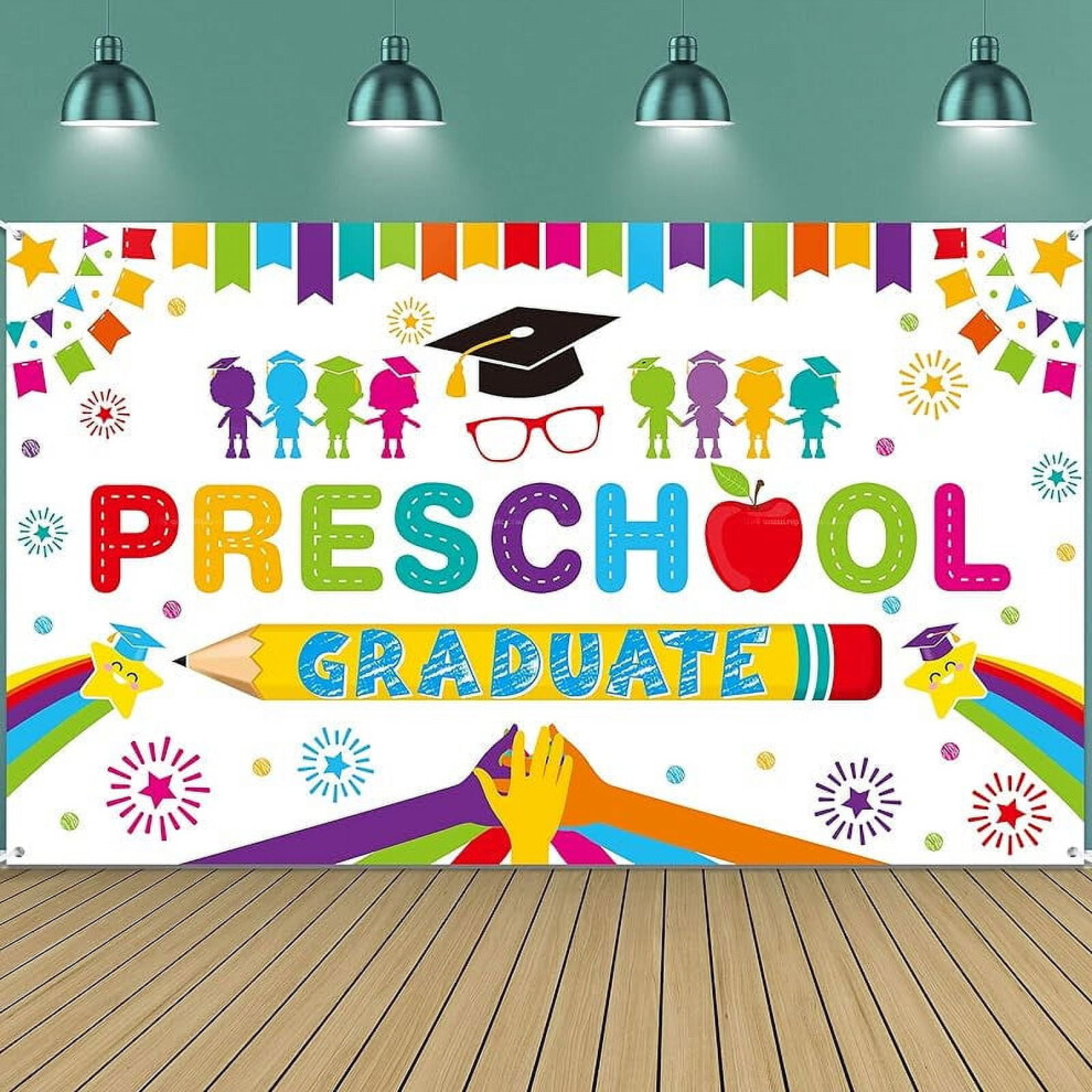 Preschool Graduation Backdrop 72.8 X 43.3 In, Banner For Boys Girls Class Of 2024, Party Photography, School Ceremony Decor 9773935696815