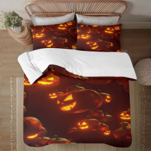 Halloweenska sada prešívaných prikrývok - 3-dielna paplón s 2 podšívkami, mäkká posteľná bielizeň na sviatočnú dekoráciu, viacero
