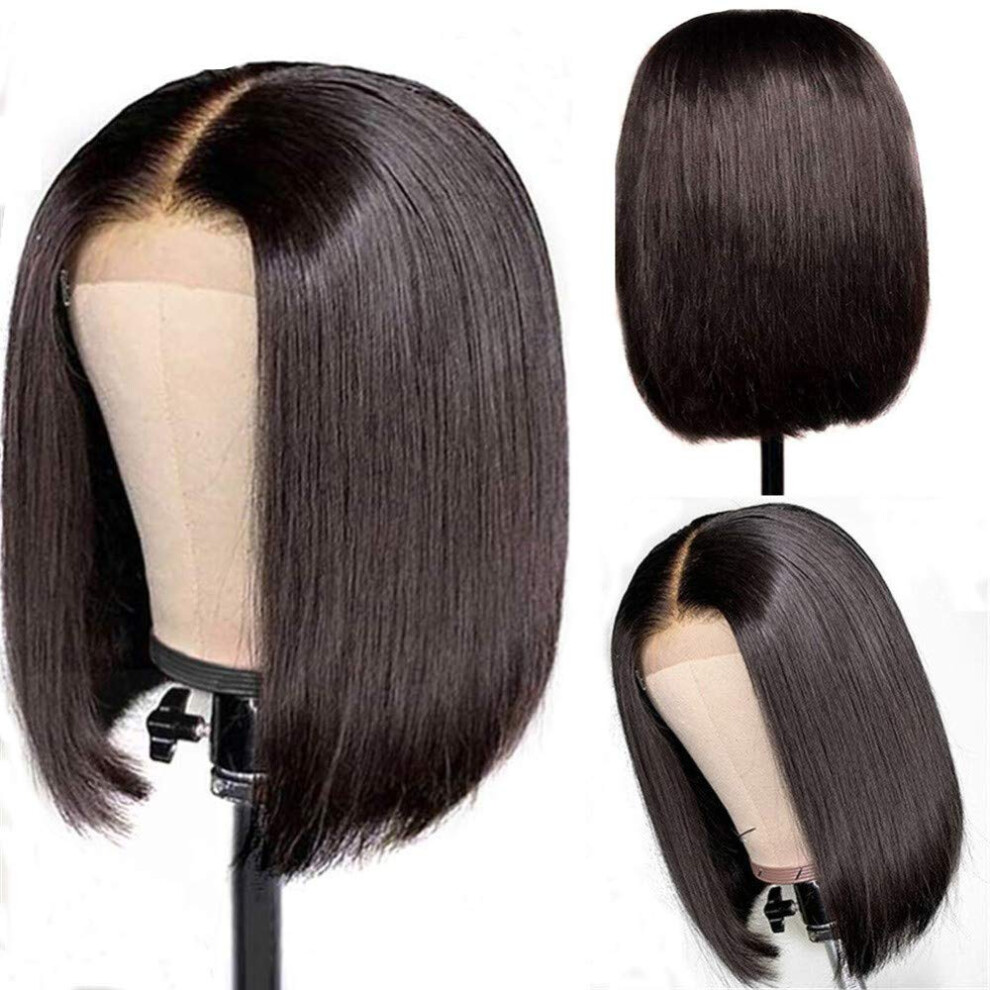 Unisex Human Hair Lace Front Bob Wig 5X5 Pre Plucked Brazilian Straight 150 Density Natural 10 Inch