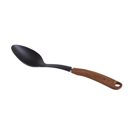 Colher Imusa em nylon maciço com cabo imitando madeira, preta. 2