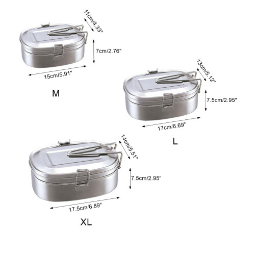 Hariumiu Kitchen Classic Διπλό Δοχείο Γεύματος Bento, Δοχείο Γεύματος από Ανοξείδωτο Ατσάλι 2