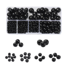 442 piezas, 6 estilos de cuentas redondas de vidrio negras, 3~12 mm, orificio: 0,5~1 mm