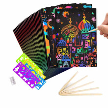 50-piece Scratch Art set - Rainbow Paper & Pencil for kids 8-12