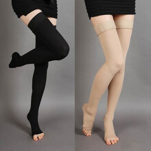 Bas de contention Vnanda pour femmes et hommes (paire), bout ouvert, opaques, maintien ferme, compression graduée 20-30 mmHg avec bande en silicone