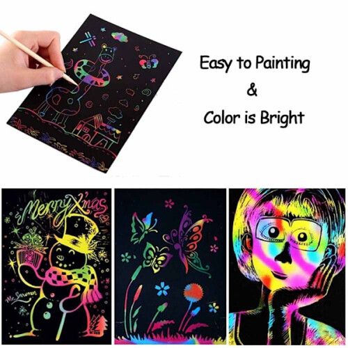 Σετ 50 τεμαχίων Scratch Art - Χαρτί & Μολύβι Ουράνιο Τόξο για παιδιά 8-12 ετών 1