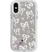 Ag luí le Cás iPhone XS le Patrún Croí Grá, Scáthán Gleoite, Cosaint Turraingdhíonach, do Mhná agus do Chailíní, Dearadh Ribín