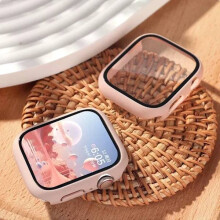 Vetro temperato + custodia per Apple Watch 41mm/45mm, compatibile con Series 9-8-7-6-SE-5-4, protezione schermo, rosa sabbia
