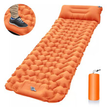 Self-Inflating Camping Mattress: Thick Lightweight Single Mat, Inflatable & Attachable Double Mat, Compact - Orange