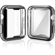 [2er-Pack] 38-mm-Hülle kompatibel mit Apple Watch, HD-Displayschutzfolie & TPU-Schutzhülle mit vollständiger Abdeckung (1 Schwarz + 1 Transparent)