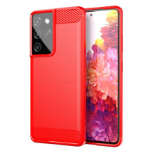 Cás Carbon Flex atá comhoiriúnach le cás Samsung Galaxy S21Ultra5G - Dearg Dearg