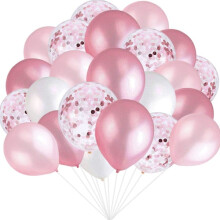 Pink and white balloons, pink confetti balloons, white balloons Total of 90 latex party balloons