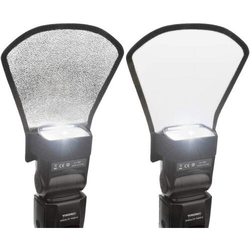 2 Pack Flash Diffuser Reflector - 2-Sided White/Silver Bend Bounce Flash Reflector Kit with Elastic Strap for Canon,