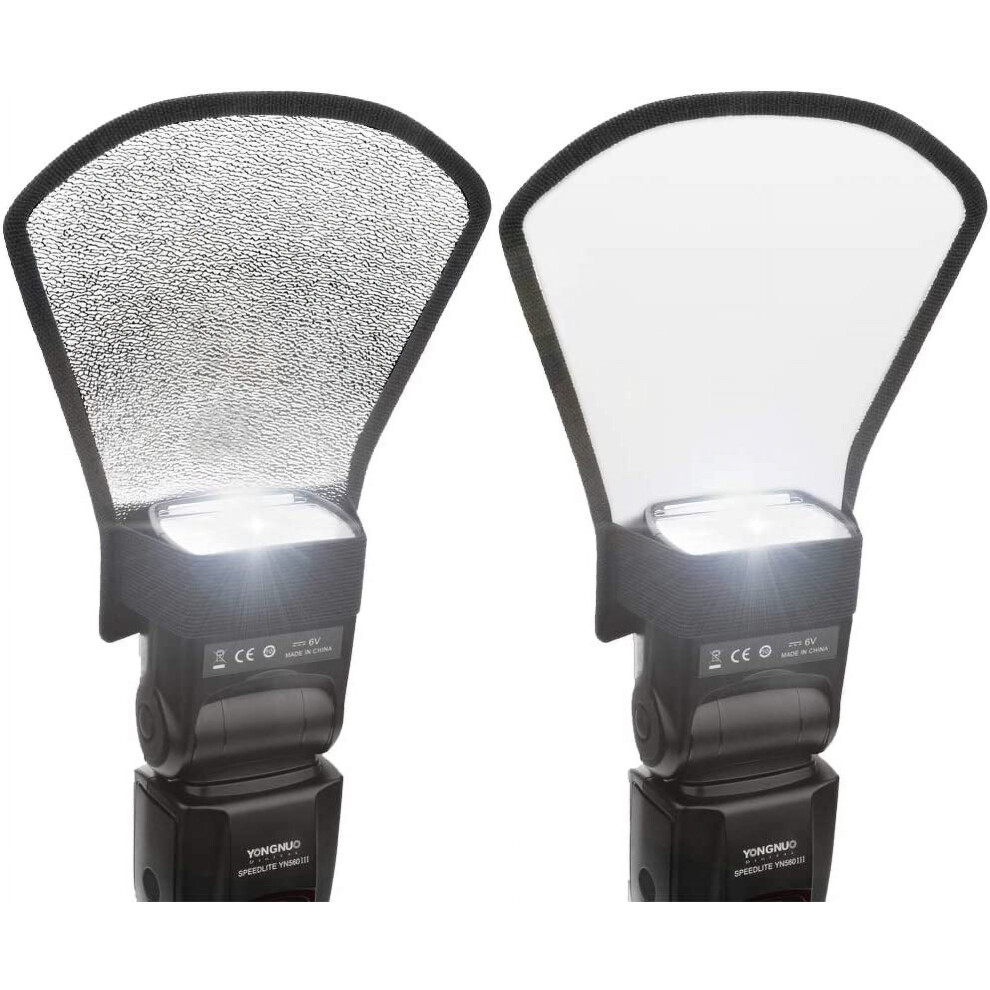 2 Pack Flash Diffuser Reflector - 2-Sided Bend Bounce Flash Reflector Kit With Elastic Strap For Canon, White/Silver 9164030884557