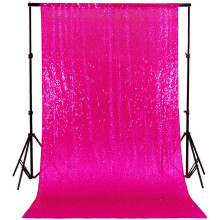 Paljettbakgrunnsgardin i knallrosa 1,2 m x 2,1 m skimrende gardinpanel for fotografering, bakgrunn med paljett og babygardin