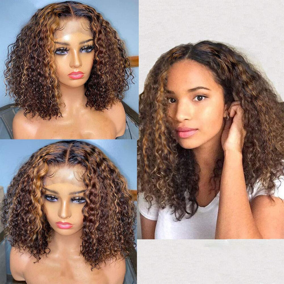 Unisex Black Human Hair Lace Front Wig 13X6 Honey Blonde Brazilian Deep Curly For Women 20 Inch