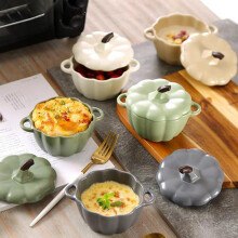 Bol de cerámica con forma de calabaza, tapa y asa, 295 ml, apto para horno, ideal para sopas, repostería y guisos - Cacerola individual de gres.