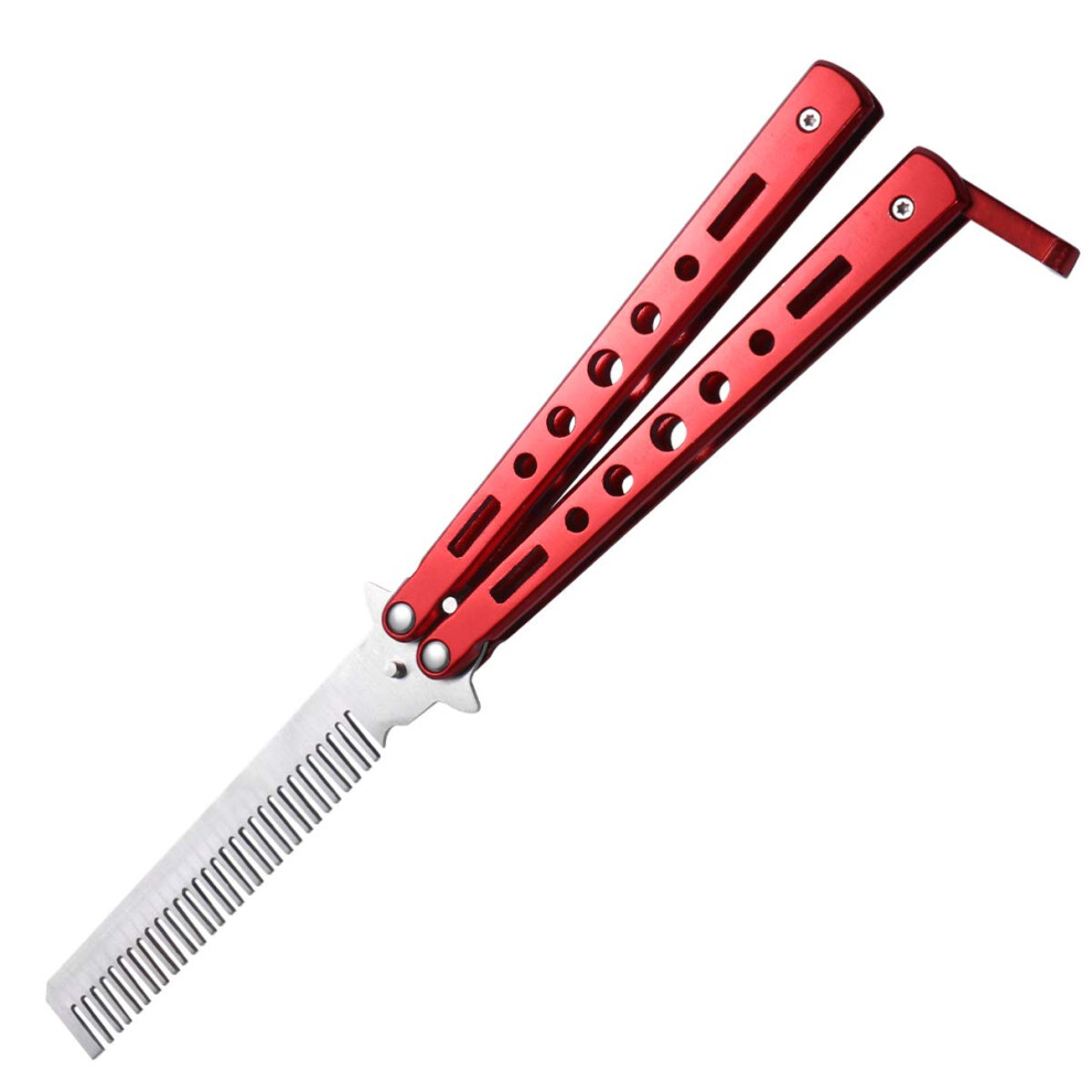 Butterfly Comb Trainer Stainless Steel Foldable Balisong Practice Comb for Home or Outdoor Red