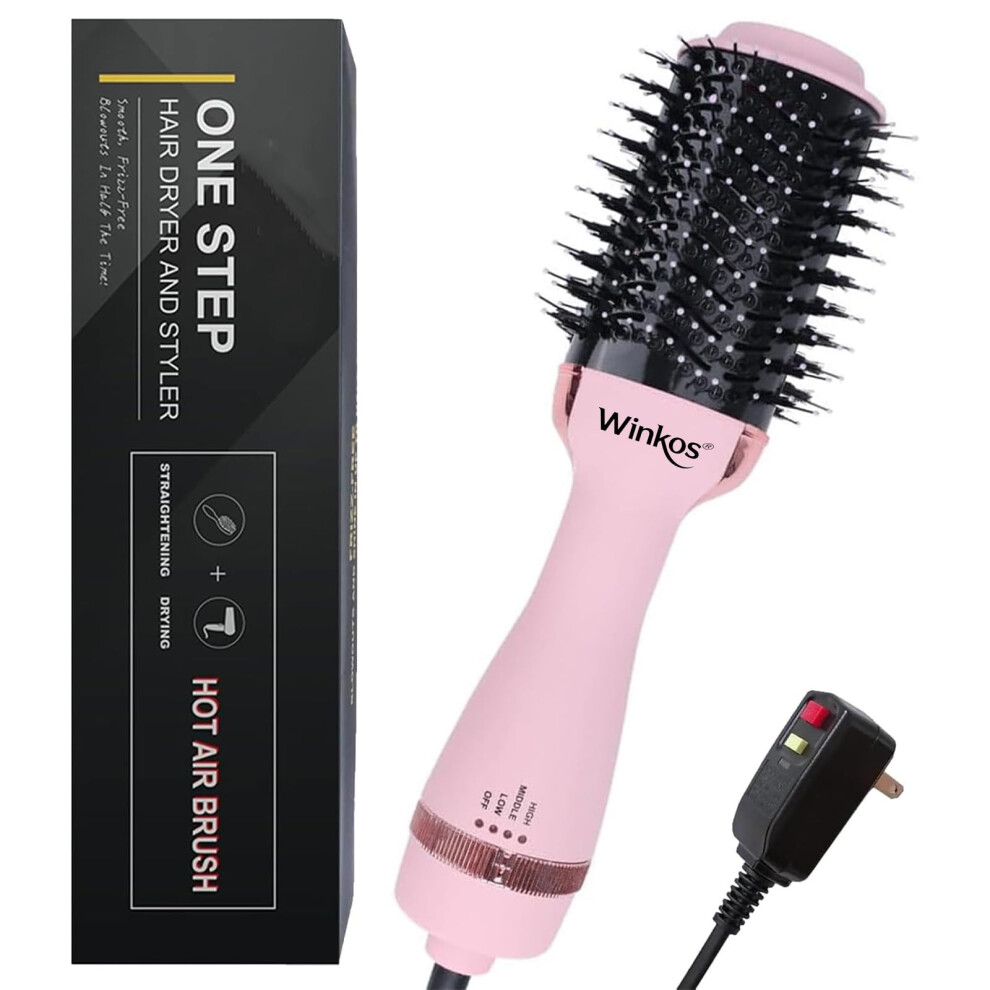 Hot Air Brush Hair Dryer Styler with Controlled Heat, Round Brush for Blowouts, Pink 5250
