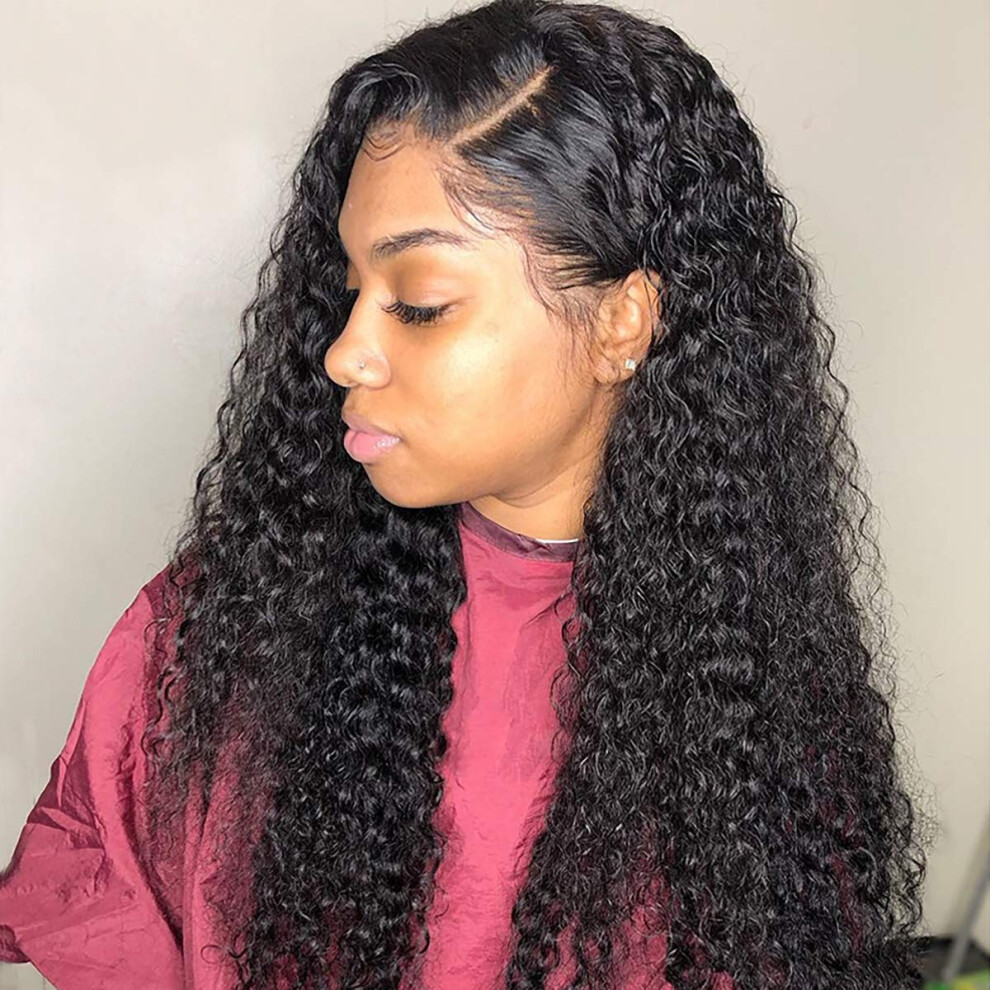 Unisex Human Hair Lace Front Wig For Women, Curly Wave, Preplucked Bleached Knots, 130% Density