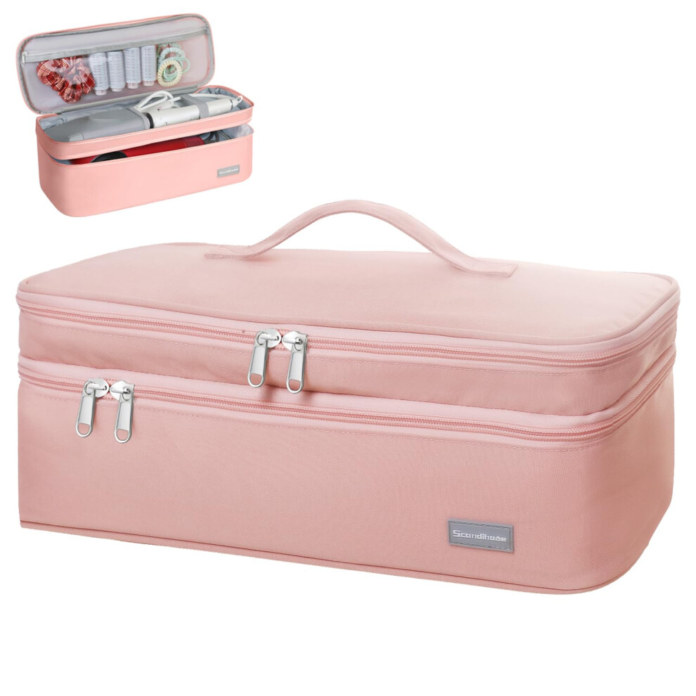 Hair Dryer Travel Case DoubleLayer Large Capacity Waterproof Organizer for Brush and Styler Pink