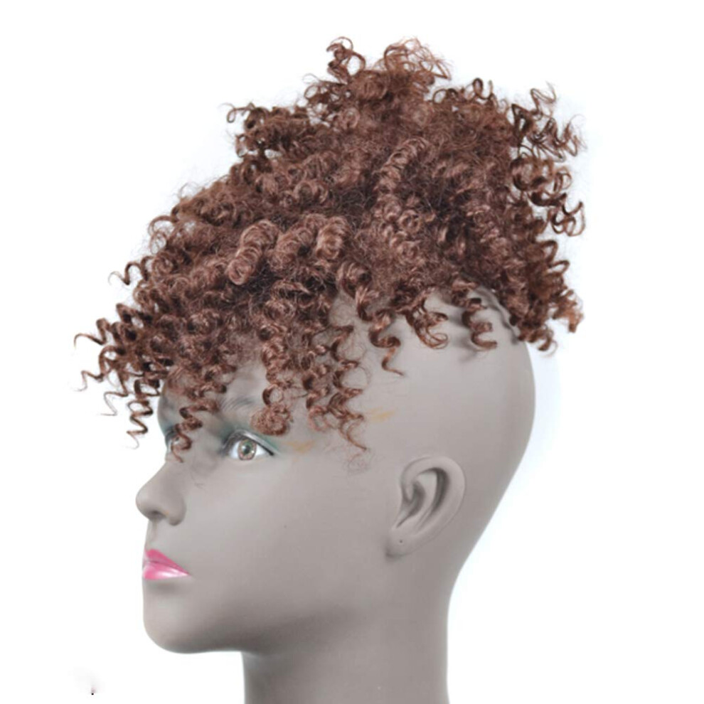 Unisex Afro Curly Ponytail Extension With Bangs, Ombre Synthetic Drawstring Hairpiece For Women 33#