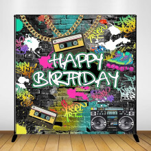 Mocsicka Graffiti 80's 90's Birthday Backdrop, Urban Retro Party Background, Hip Hop Rock Cake Table Decor, Photo Booth Banner (7x5ft)