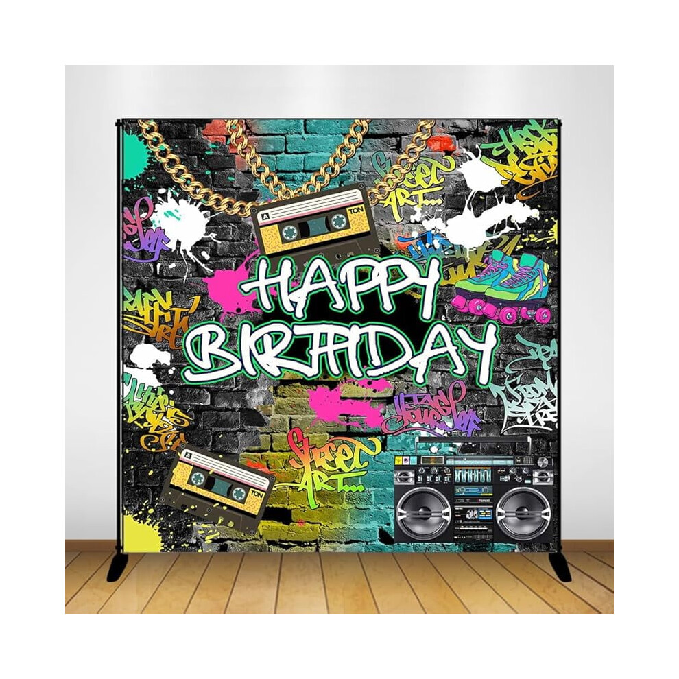 Mocsicka Graffiti 80'S 90'S Birthday Backdrop, Urban Retro Party Background, Hip Hop Rock Cake Table Decor, Photo Booth Banner (7X5ft) 9180479507895
