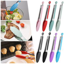 maxiaoxia 9-inch siliconen keukentang, vergrendelbare siliconen tang, roestvrijstalen antiaanbak keukentang met clips, kooktang voor barbecue en