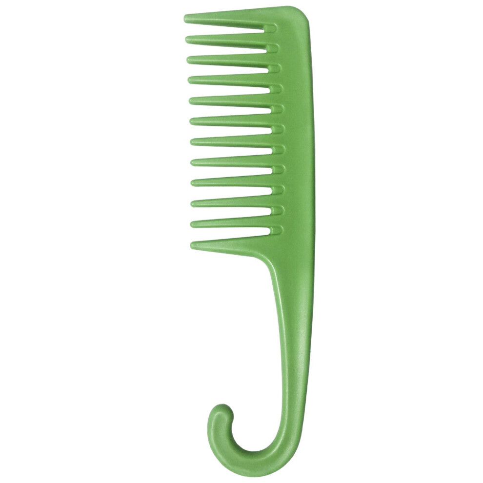 Wide Tooth Shower Comb for Curly and Thick Hair, Gentle Detangling, Ergonomic Grip, Green