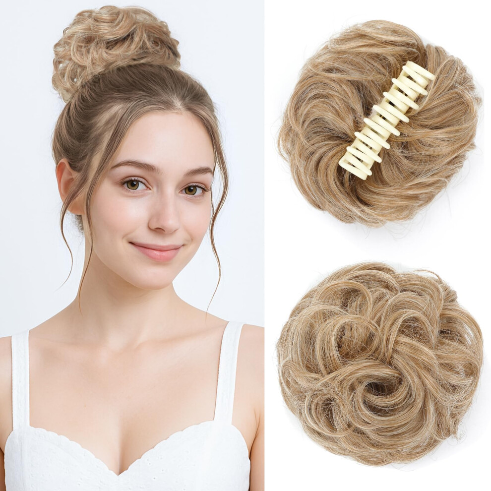 Messy Bun Hair Piece with Claw Clip, Synthetic Tousled Bun Extension for Volume Boost (M27/613#)