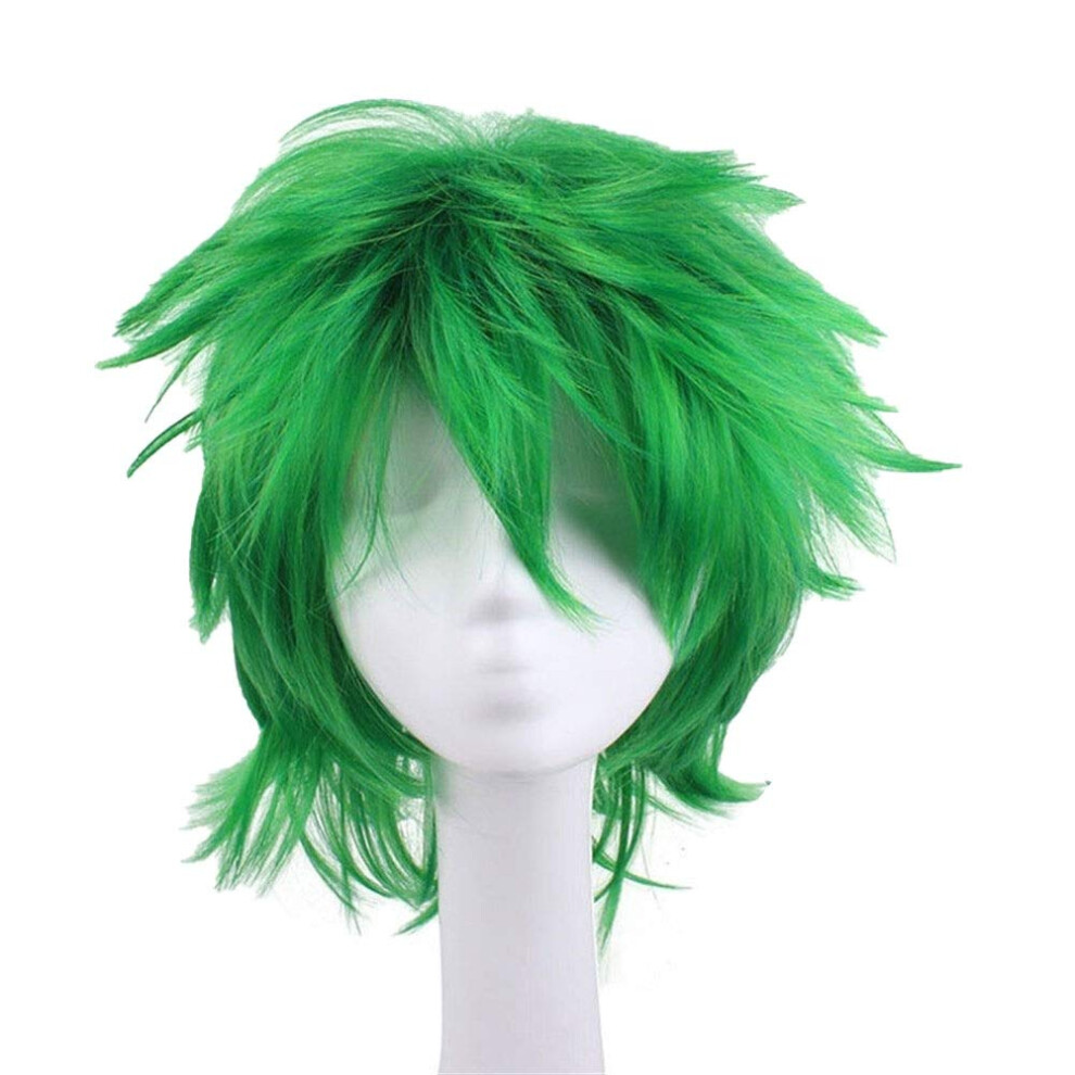 Unisex Green Braided Wig Short Curly Heat Resistant Synthetic Hair For Cosplay And Events