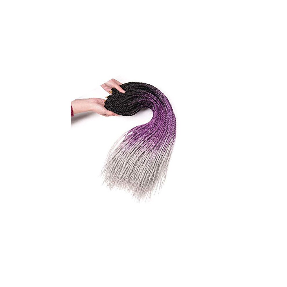 Unisex Black,Purple Senegalese Twist Crochet Hair Extensions 24 Inch Pretwisted Braids Black Purple Gray 6 Packs